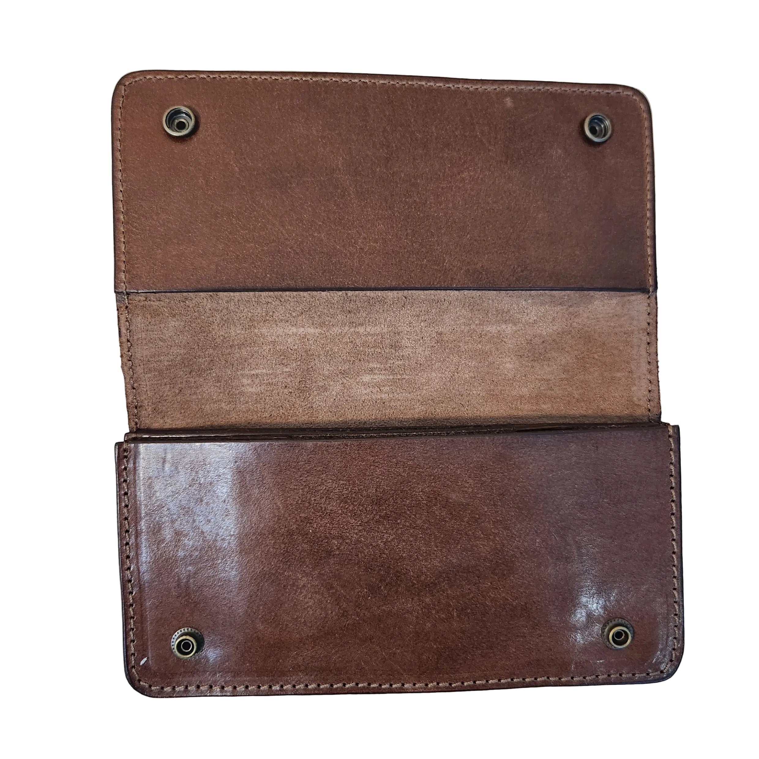 Brown leather wallet on a wooden surface