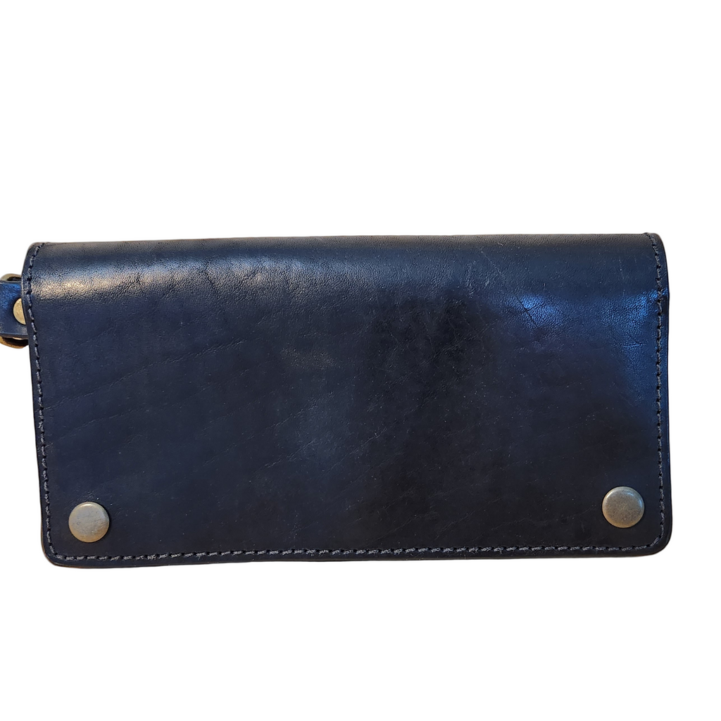 Black leather wallet with metal studs 
