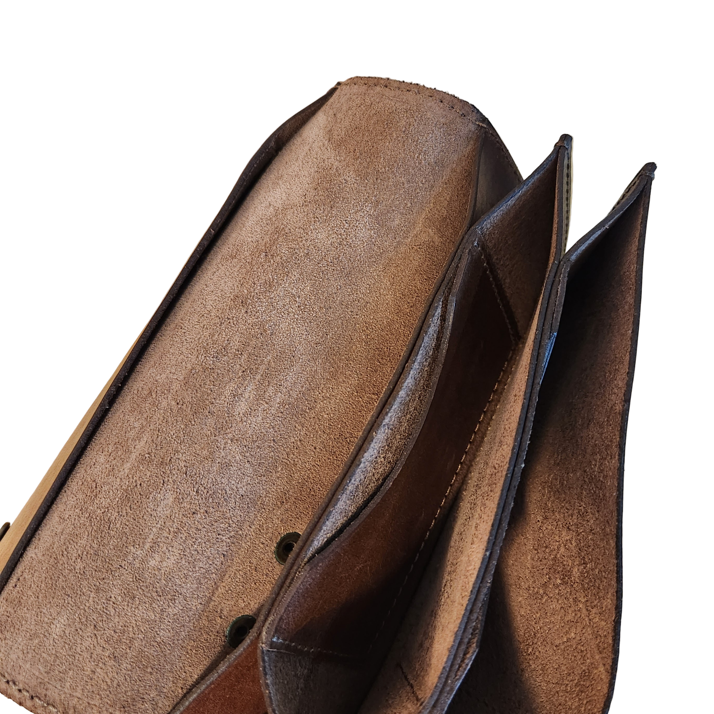 Brown leather wallet on a wooden surface