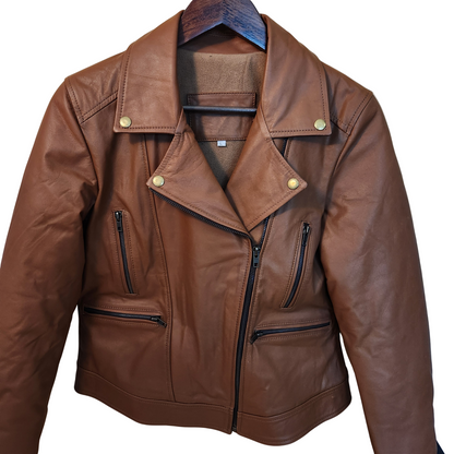 Brown leather jacket on a white background