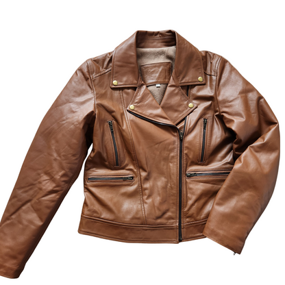 Brown leather jacket on a white background