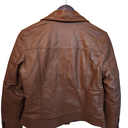 Brown leather jacket on a white background