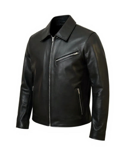 Black leather jacket with zippers on a white background