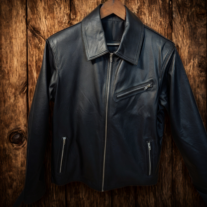 Black leather jacket with classic look