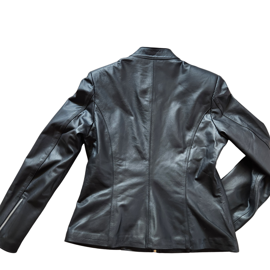 Black leather jacket on a white background