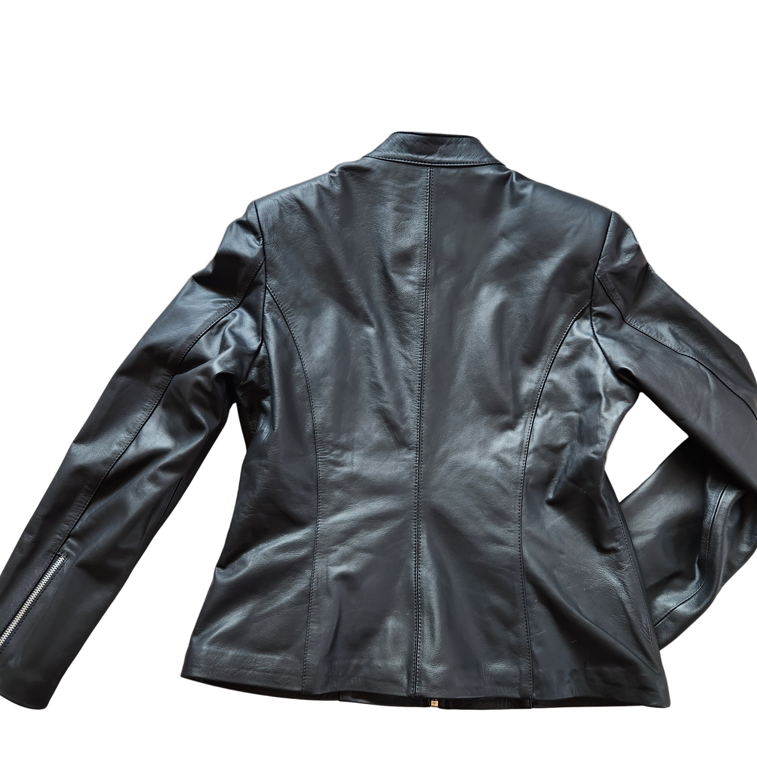 Black leather jacket on a white background