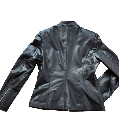Black leather jacket on a white background