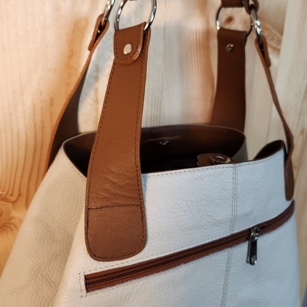 Tagua - Ivory Colored, Top Grain Leather, Handcrafted Women's Bag