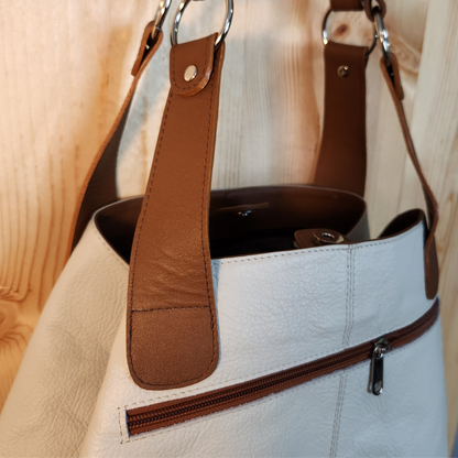 Tagua - Ivory Colored, Top Grain Leather, Handcrafted Women's Bag